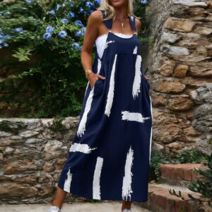 Robe Femme Grande Taille Été Imprimée Jupe à Bretelles Poche