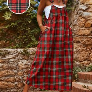 Grande Taille robe à Bretelles Imprimée à Carreaux Décontractée Printemps et Été