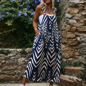 Robe imprimée grande taille pour femmes,   à bretelles, , style bohème, sans manches,